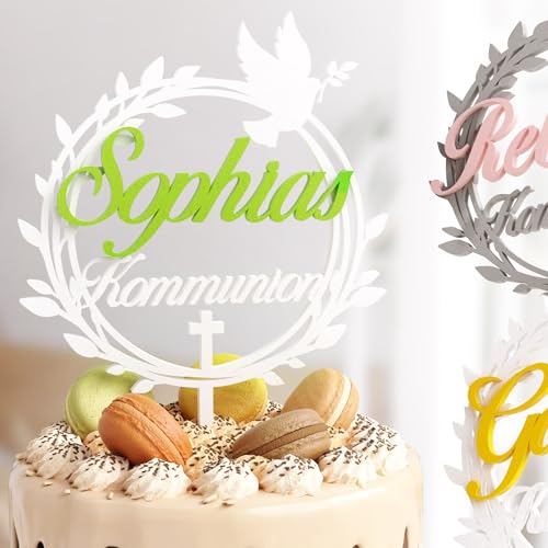 Personalisierbarer Cake Topper zur Kommunion | Individuelle Torten-Deko mit Namen | Hochwertige Verzierung in vielen Farben | Perfekt für die Kommunionsfeier & als stilvolle Erinnerung von Zwayve