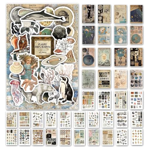 Zwfjcmsa Ästhetisches Washi-Aufkleberpapier im Vintage-Stil für Scrapbooking, 40 Blatt Ephemera-Buch für Art Journaling, B von Zwfjcmsa