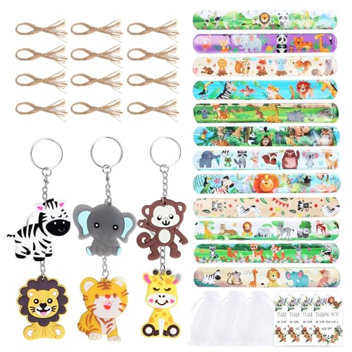 Zxfdsfdbnm 24pcs Jungle Animal Keychains Armband Mit Taschen Und Kartenparty Leckereien Für Geburtstagsdekorationen Und Goodie Bag Füllstoffe von Zxfdsfdbnm