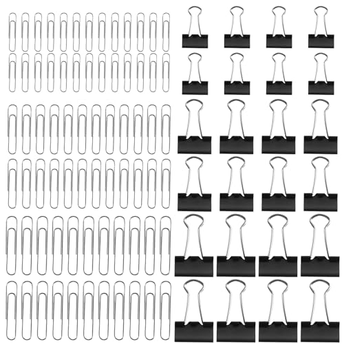 340 Stk Büroklammern und Foldback Klammern, enthalten 300 Stk Papierklammern, 40 Stk Foldbackklammern, Binderclips Briefklammern Verschiedene Größen Klein/Jumbo/Mittel für Büro Schule Heimbedarf von Zxglxinyao