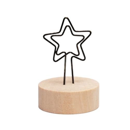 Zymjzbetic Fotohalter 12 Arten kreativer runder/quadratischer Holz-Eisen-Fotoclip, Memo-Namenskarten-Anhänger, Einrichtungs-Bilderrahmen, Notizrahmen, Tischhalter(Round Star) von Zymjzbetic