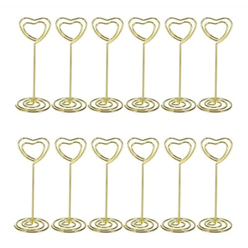 Zymjzbetic Fotohalter 12 Stück goldene Fotohalter in Herzform, Tischnummernhalter, Tischkarten, Papier, Menü-Clips for Hochzeit, Party, Dekoration oder Büro(Gold) von Zymjzbetic