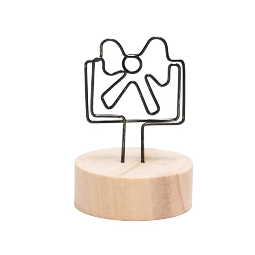 Zymjzbetic Fotohalter Runder Holz-Fotoclip, Memo-Namenskarten-Anhänger-Halter, Nachrichten-Unterstützer, Bilderrahmen, Tischnummer, Hochzeitsfoto-Halter(Bowknot Round) von Zymjzbetic