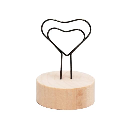 Zymjzbetic Fotohalter Runder Holz-Fotoclip, Memo-Namenskarten-Anhänger-Halter, Nachrichten-Unterstützer, Bilderrahmen, Tischnummer, Hochzeitsfoto-Halter(Heart Round) von Zymjzbetic