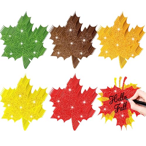 Zynewa 100 Stück Herbst Ahornblätter Ausschnitte Glitzerpapier, Ahornblatt Glitzer Blatt Papier für Thanksgiving Herbst Ernte Party Dekorationen (rot, gold, orange, grün, braun) von Zynewa