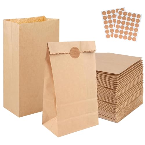 Zynewa 50 Stück Kraftpapiertüten,Papiertüten Klein Mit 108 Stück Aufkleber,9 X 18 X 5.5 cm 70 g Geschenktüten,Geschenktüten Papier Kraftpapier Brottüten,Ostertüten Weihnachten von Zynewa