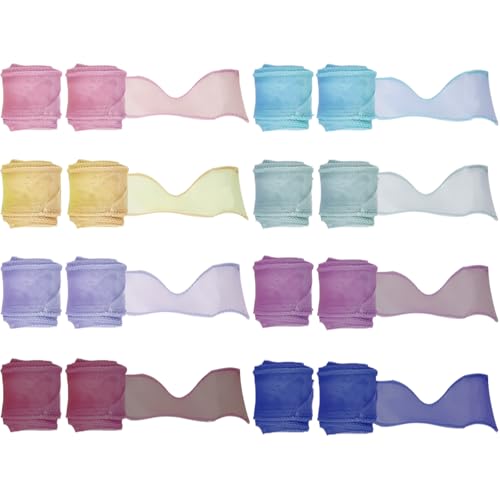 Zythrem 16 Rollen 8 Farben Organzaband, transparentes Chiffonband, Satinband aus Organza für Geschenke, Hochzeit, Weihnachten, Party, Blumenstrauß, Handwerk von Zythrem