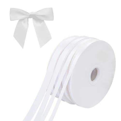 Zythrem 4 Rolle Satinband Weiß, Geschenkband Weiss 6/10/15/20mm Weißes Band, Schleifenband Weiss Hochzeit Polyester Bänder für Geschenkverpackung Basteln Geburtstag Taufe Partydeko von Zythrem