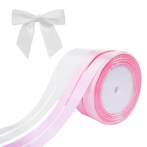 Zythrem 4 Rollen Satinband, 15mm x 23m Satinband Weiß Geschenkband Rosa, Schleifenband Weiss für Hochzeit, Satinband Rosa für Geschenkverpackungen DIY Schleife Bastelarbeiten Geburtstag Deco von Zythrem