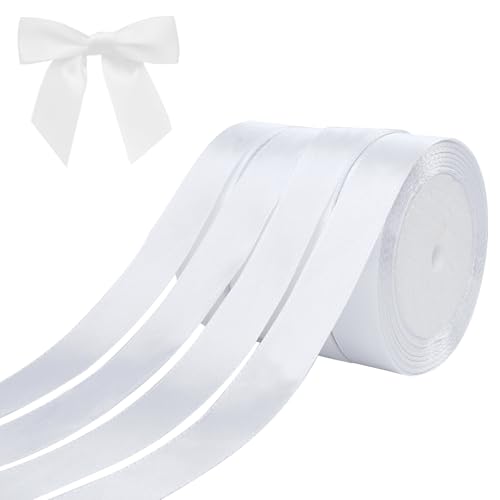 Zythrem 4 Stück Satinband Weiß 15mm, 23m Geschenkband Weiss Schleifenband Weiss, Weißes Band Dekoband für Geschenkverpackung Basteln Geburtstag Taufe Hochzeit Deko von Zythrem