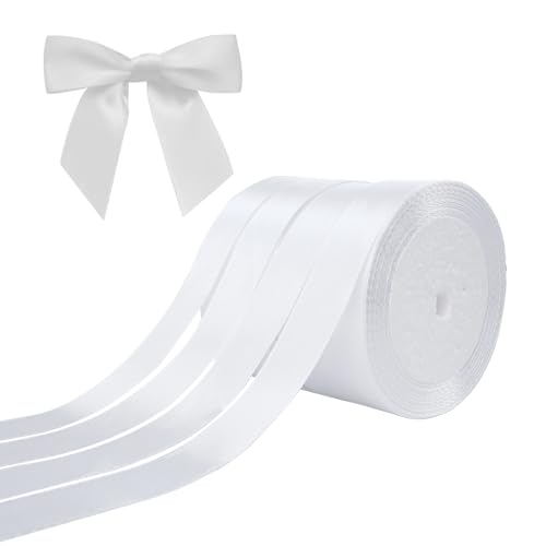 Zythrem 4 Stück Satinband Weiß 2cm, 23m Geschenkband Weiss Schleifenband Weiss, Weiss Stoffband Dekoband für Geschenkverpackung Basteln Geburtstag Taufe Hochzeit Deko von Zythrem