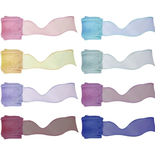 Zythrem 8 Rollen Organzaband, 10 m transparentes Chiffonband, Satinband aus Organza für Geschenke, Hochzeiten, dekorativ, Weihnachten, Party, Blumenstrauß, Handwerk von Zythrem