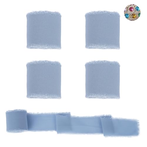 Zythrem Chiffon-Fransen, handgefertigt, 5 Rollen, 4 cm x 6,3 m, seidenähnliches Band mit ausgefransten Kanten zum Basteln, für Hochzeiten und Geschenke, Blau von Zythrem