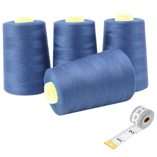 Zythrem Overlock-Nähmaschinen-Polyestergarn 40S/2-4 x 4570 Yard Kegel Allzweck-Polyester-Nähgarn zum Nähen, Quilten, Teilen, Stichen, Overlock und Overlock (Blue Moon) von Zythrem