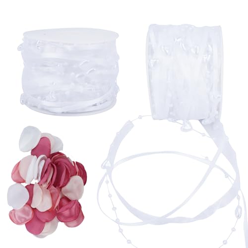 Zythrem Perlenband 2 Rolle 14M Herzform Brautstrauß Perlenschnur Perlengirlande Transparentes Spitzenborte Kit Geschenkband Hochzeit Spitzenband Creme Liebesschnur Spitzenband von Zythrem