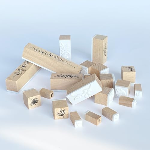 Zzcy 22 Stück Stempelset Holz Blumen Holzstempel zum Basteln Pflanzen Stempel Holzstempel Gummi Stempe Vintage Stempel Pflanzen Blatt für Basteln Geschenkanhänger, DIY Fotoalben von Zzcy