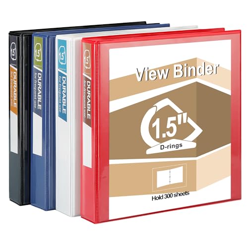 Zzrywuty Economy 4 Pack 3 Stück Ringbuch 1,5 Zoll, Hält 225 Blatt, Präsentationsansicht Binders D-Ring für Büro, Schule, Zuhause (Klassisches Sortiment) von Zzrywuty