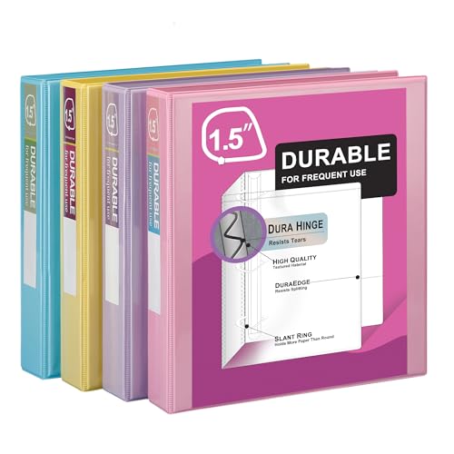 Zzrywuty Economy 4 Pack 3 Stück Ringbuch 1,5 Zoll, Hält 225 Blatt, Präsentationsansicht Binders D-Ring für Büro, Schule, Zuhause (Pastell-Sortiment) von Zzrywuty