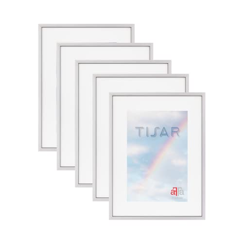 aFFa frames, Tisar Bilderrahmen-Set, 5 Bilderrahmen Holz, holzrahmen, photo frame, Rahmen aus Holz mit Acrylglas, Silber 21x29,7 cm (A4) von aFFa frames