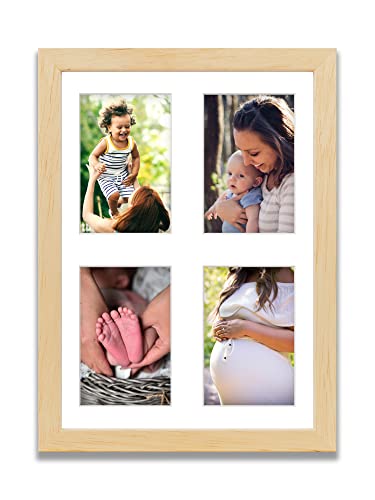 aFFa frames Tisar Bilderrahmen 30x40 cm, holzrahmen photo frame Bilderrahmen Holz, Fotogalerie mit Passepartout, für 4 Fotos 10x15 cm Natur von aFFa frames