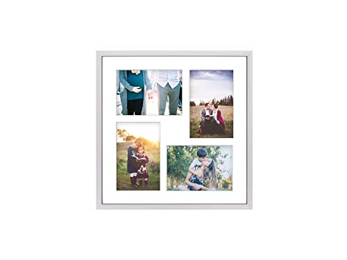 aFFa frames Tisar Bilderrahmen 34x34 cm, holzrahmen photo frame Bilderrahmen Holz, Fotogalerie mit Passepartout, für 4 Fotos 10x15 cm Silber von aFFa frames