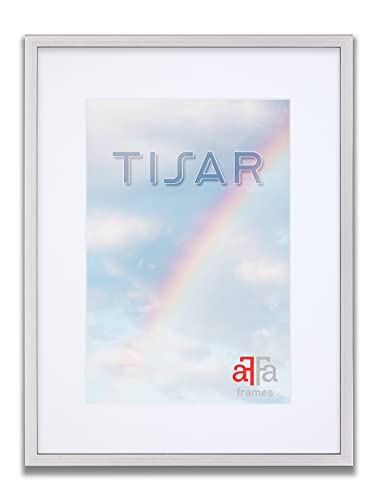 aFFa frames Tisar Bilderrahmen Holz mit Passepartout 40x60 cm Weiß, photo frame, holzrahmen, mit Acrylglasfront, HDF-Rückwand Silber bilderrahmen 50x70 cm von aFFa frames