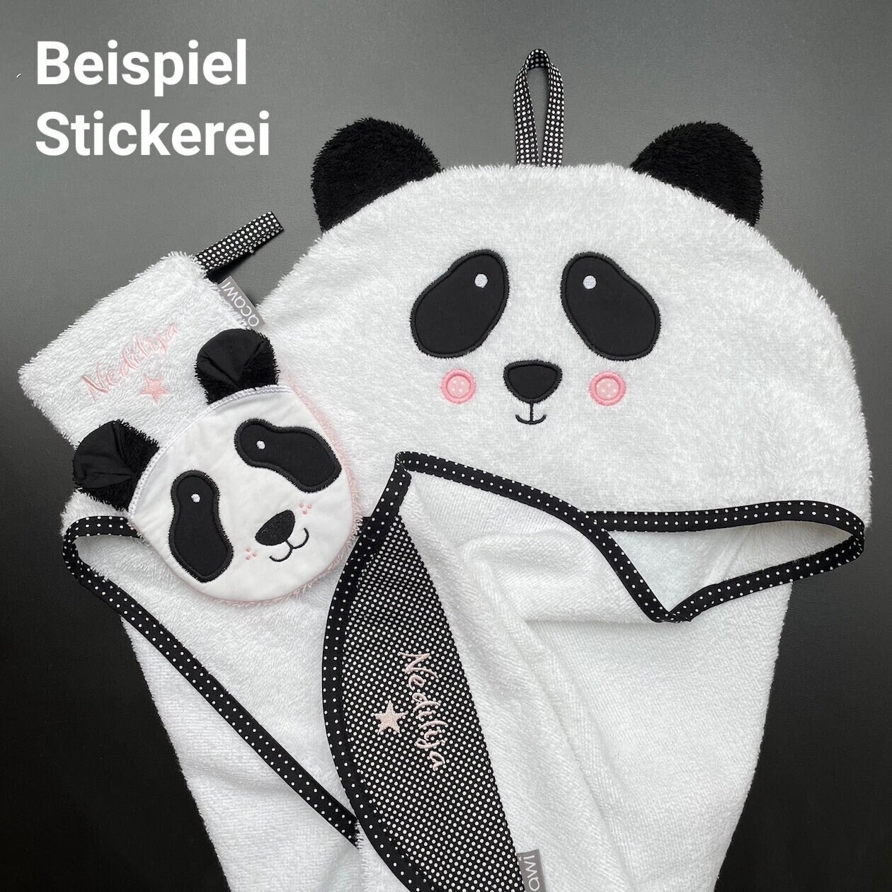 Badeset "Panda Fiete" - Mit Ohren, Personalisierbar Stickerei von acawi