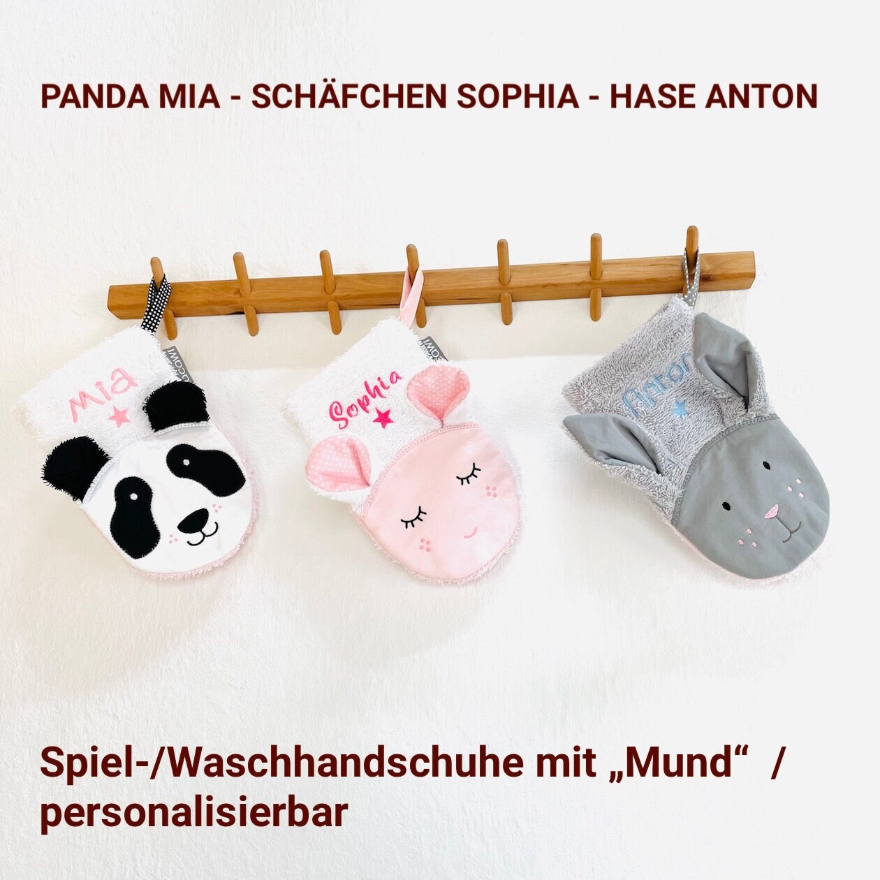 Hase, Panda & Co. - Spiel- Und Waschhandschuh , Wahlweise Mit Eingesticktem Namen von acawi