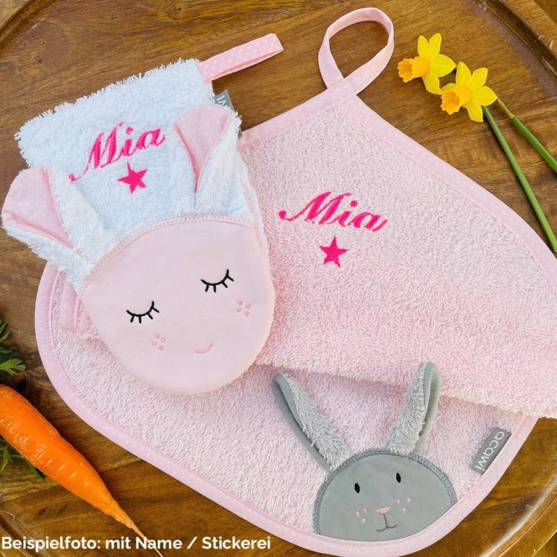 Hase + Schaf Handtuch Spiel-Waschhandschuh Personalisierbar von acawi