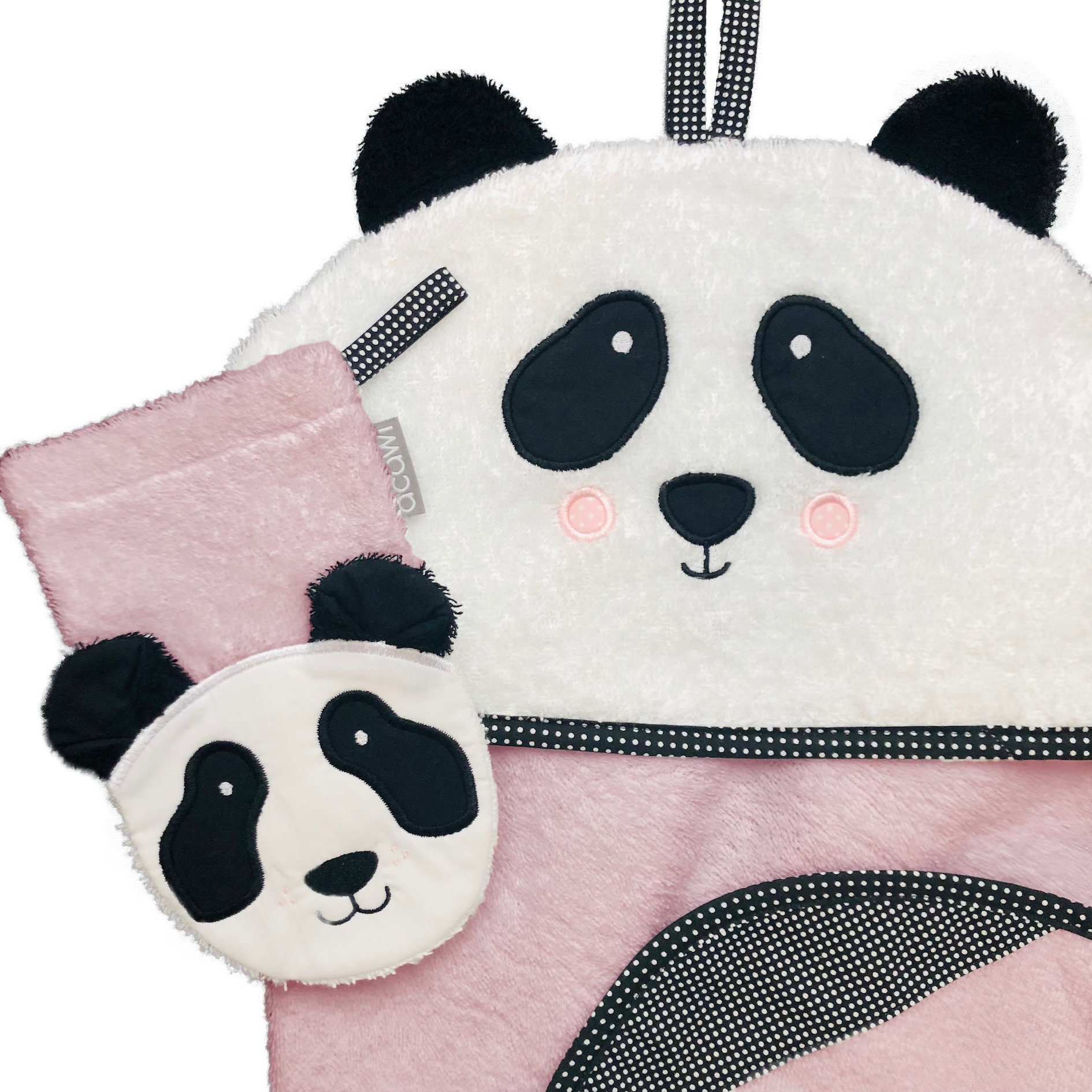 Panda Rosa - Set Kapuzenbadetuch & Wasch- Spielhandschuh Wahlweise Mit Eingesticktem Namen von acawi