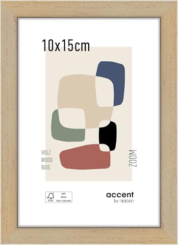 accent by nielsen Bilderrahmen, 10 x 15 cm, Holz, Gold, Fotorahmen zum Auftstellen und Aufhängen im Hoch- & Querformat, Echtglas, Zoom von accent by nielsen