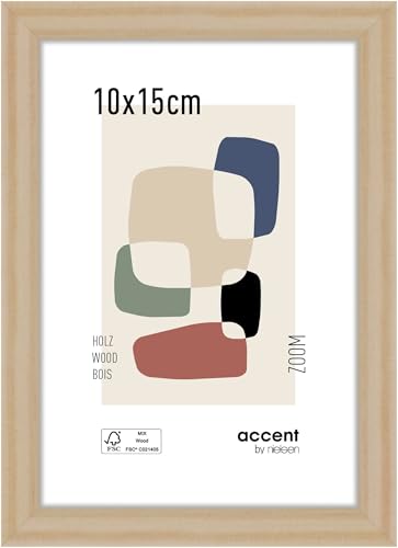 accent by nielsen Bilderrahmen, 10 x 15 cm, Holz, Natur, Fotorahmen zum Auftstellen und Aufhängen im Hoch- & Querformat, Echtglas, Zoom von accent by nielsen