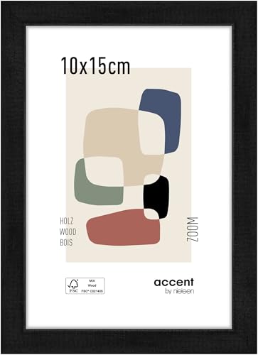 accent by nielsen Bilderrahmen, 10 x 15 cm, Holz, Schwarz, Fotorahmen zum Auftstellen und Aufhängen im Hoch- & Querformat, Echtglas, Zoom von accent by nielsen