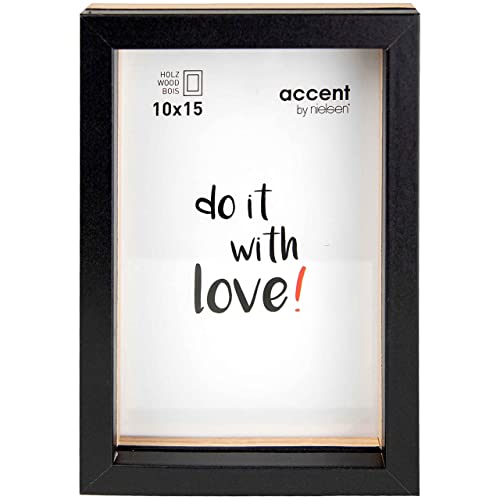 accent by nielsen Bilderrahmen, 10 x 15 cm, Holz, Schwarz/Eiche, Fotorahmen zum Auftstellen und Aufhängen im Hoch- & Querformat, Echtglas, Epic von accent by nielsen