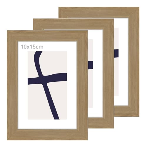 accent by nielsen Bilderrahmen, 10 x 15 cm (3er Set), Holz (MDF), Eiche, inkl. Kunstdruck, Fotorahmen im Hoch- & Querformat, Echtglas, Velino von accent by nielsen