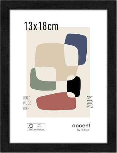 accent by nielsen Bilderrahmen, 13 x 18 cm, Holz, Schwarz, Fotorahmen zum Auftstellen und Aufhängen im Hoch- & Querformat, Echtglas, Zoom von accent by nielsen