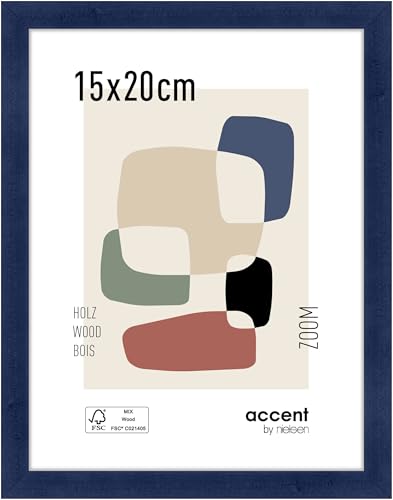 accent by nielsen Bilderrahmen, 15 x 20 cm, Holz, Blau, Fotorahmen zum Auftstellen und Aufhängen im Hoch- & Querformat, Echtglas, Zoom von accent by nielsen