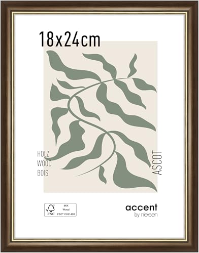 accent by nielsen Bilderrahmen, 18 x 24 cm, Holz, Braun, Fotorahmen zum Auftstellen und Aufhängen im Hoch- & Querformat, Echtglas, Ascot von accent by nielsen