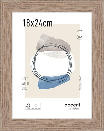 accent by nielsen Bilderrahmen, 18 x 24 cm, Holz, Eiche, Fotorahmen zum Auftstellen und Aufhängen im Hoch- & Querformat, Echtglas, Oslo von accent by nielsen