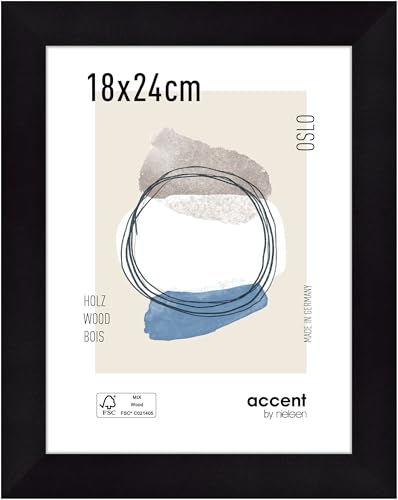 accent by nielsen Bilderrahmen, 18 x 24 cm, Holz, Schwarz, Fotorahmen zum Auftstellen und Aufhängen im Hoch- & Querformat, Echtglas, Oslo von accent by nielsen