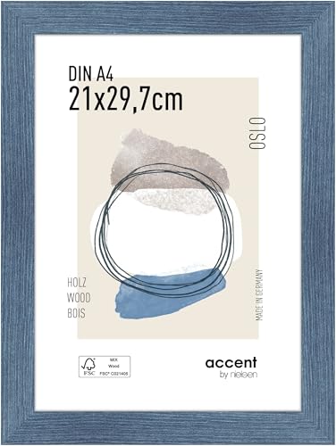 accent by nielsen Bilderrahmen, 21 x 29,7 cm (A4), Holz, Blau, Dokumentenrahmen zum Aufhängen im Hoch- & Querformat, Echtglas, Oslo von accent by nielsen