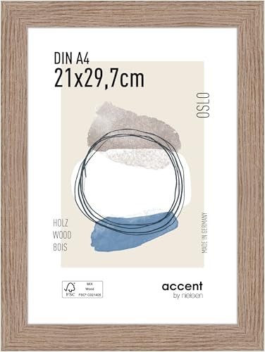 accent by nielsen Bilderrahmen, 21 x 29,7 cm (A4), Holz, Eiche, Dokumentenrahmen zum Aufhängen im Hoch- & Querformat, Echtglas, Oslo von accent by nielsen