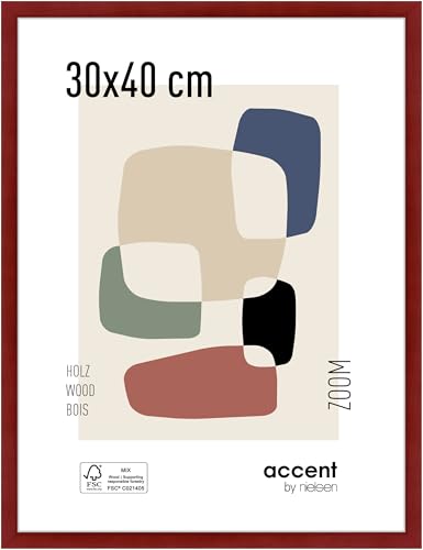 accent by nielsen Bilderrahmen, 30 x 40 cm, Holz, Rot, Fotorahmen zum Aufhängen im Hoch- & Querformat, Echtglas, Zoom von accent by nielsen