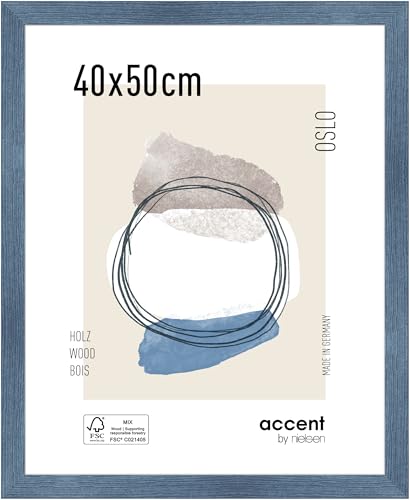 accent by nielsen Bilderrahmen, 40 x 50 cm, Holz, Blau, Posterrahmen zum Aufhängen im Hoch- & Querformat, Echtglas, Oslo von accent by nielsen