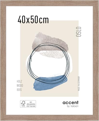 accent by nielsen Bilderrahmen, 40 x 50 cm, Holz, Eiche, Posterrahmen zum Aufhängen im Hoch- & Querformat, Echtglas, Oslo von accent by nielsen