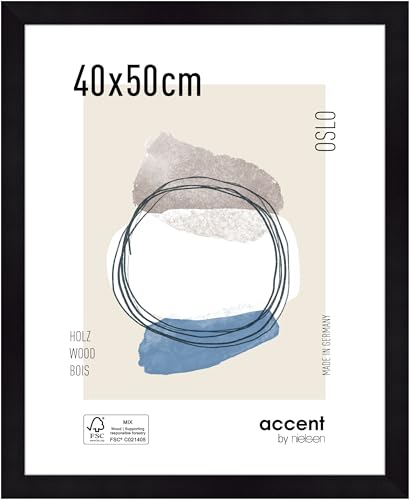 accent by nielsen Bilderrahmen, 40 x 50 cm, Holz, Schwarz, Posterrahmen zum Aufhängen im Hoch- & Querformat, Echtglas, Oslo von accent by nielsen