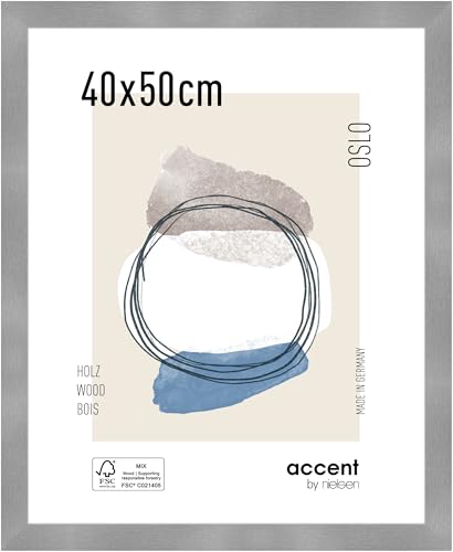 accent by nielsen Bilderrahmen, 40 x 50 cm, Holz, Silber, Posterrahmen zum Aufhängen im Hoch- & Querformat, Echtglas, Oslo von accent by nielsen