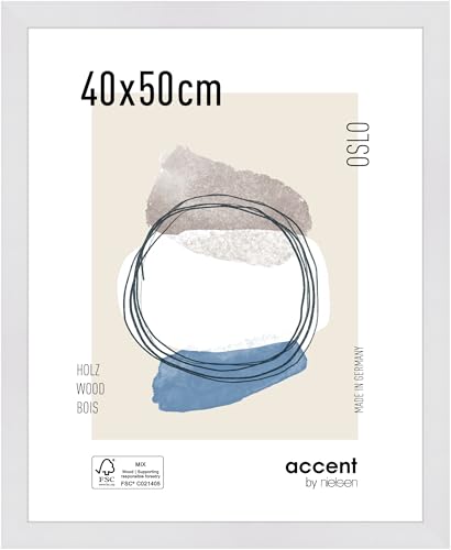 accent by nielsen Bilderrahmen, 40 x 50 cm, Holz, Weiß, Posterrahmen zum Aufhängen im Hoch- & Querformat, Echtglas, Oslo von accent by nielsen