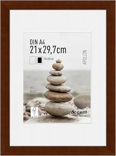 accent by nielsen Bilderrahmen mit Passepartout, 21 x 29,7 cm (A4), Holz, Wengé, Dokumentenrahmen zum Aufhängen im Hoch- & Querformat, Echtglas, Apollon von accent by nielsen