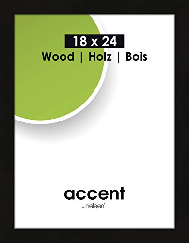 accent by nielsen Bilderrahmen, 18 x 24 cm, Holz, Schwarz, Fotorahmen zum Auftstellen und Aufhängen im Hoch- & Querformat, Echtglas, Accent Wood von accent by nielsen